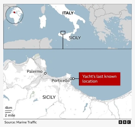 Map of Bayesian Yacht Sink Location