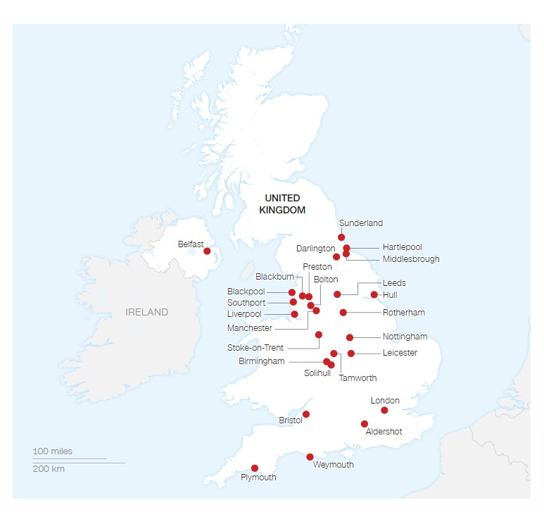 uk riots hotspots locations