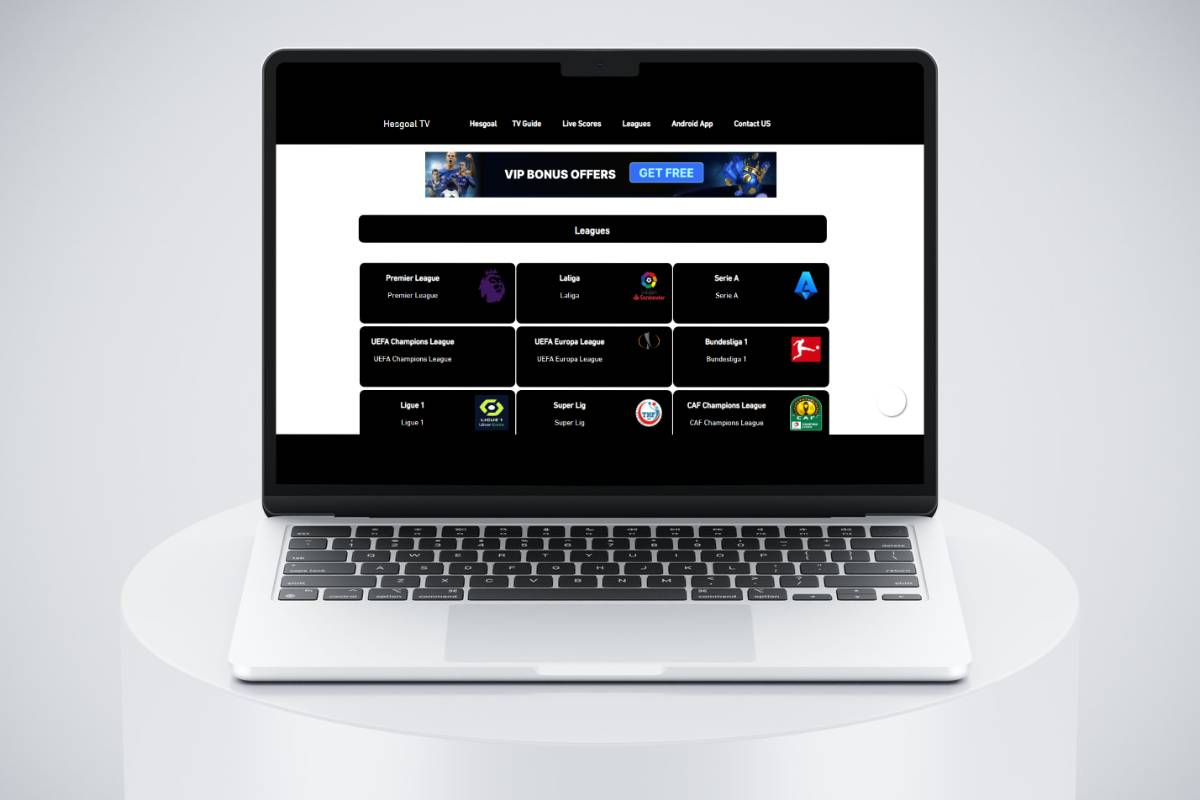 hesgoal sports streaming site open in a laptop