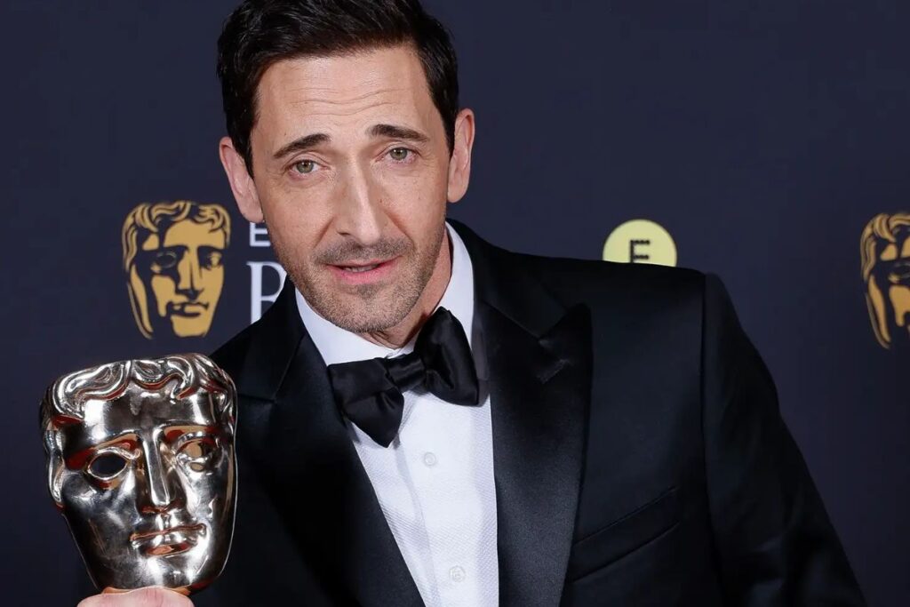 bafta 2025 awards winners - Adrien Brody holding bafta award