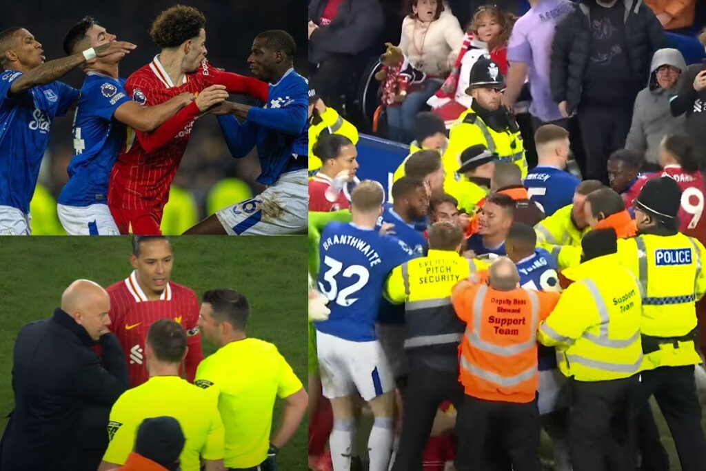 liverpool vs everton match brawl - four red cards